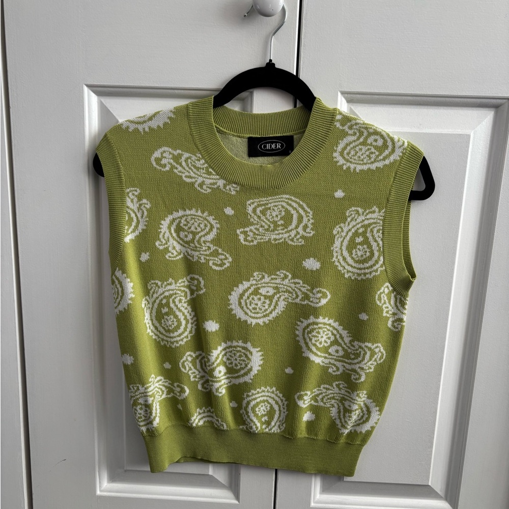 Cider Green and White Paisley Sweater Vest